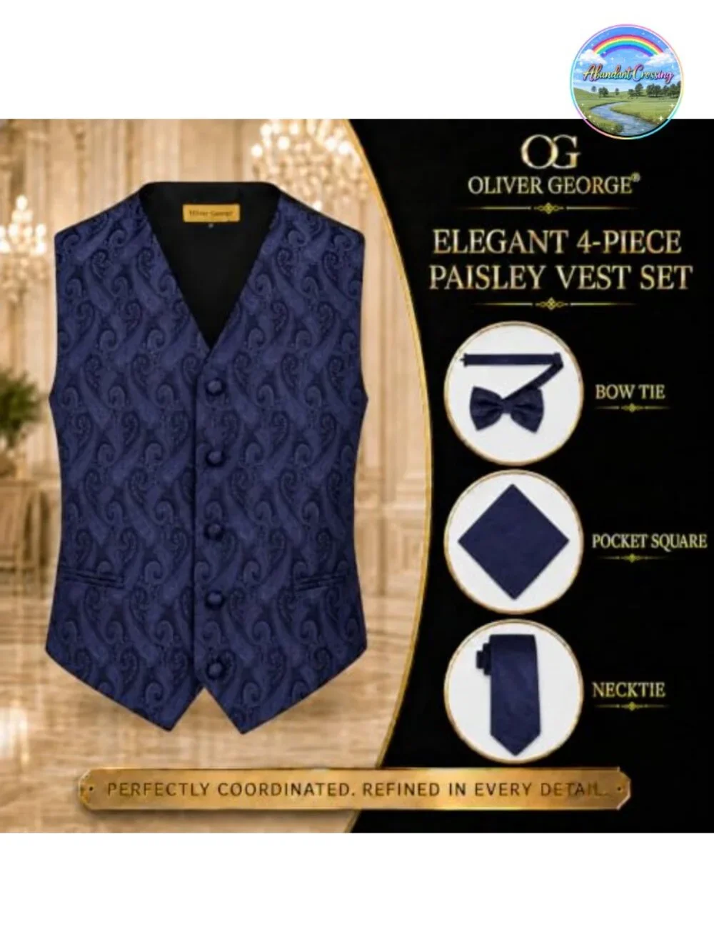 Men's 4pc Paisley Formal Suit Vest Set Waistcoat Tuxedo Dress